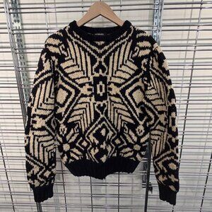 1980's Ralph Lauren Nordic Print Wool Sweater Navy/Ivory size M